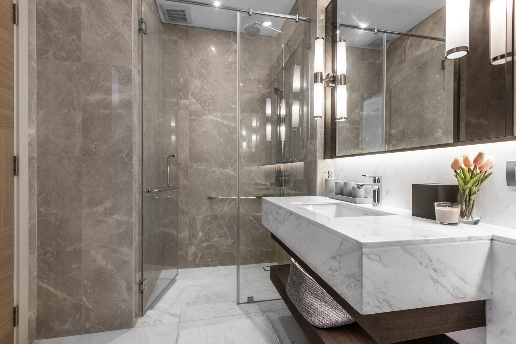 Modern bathroom with curbless shower entry